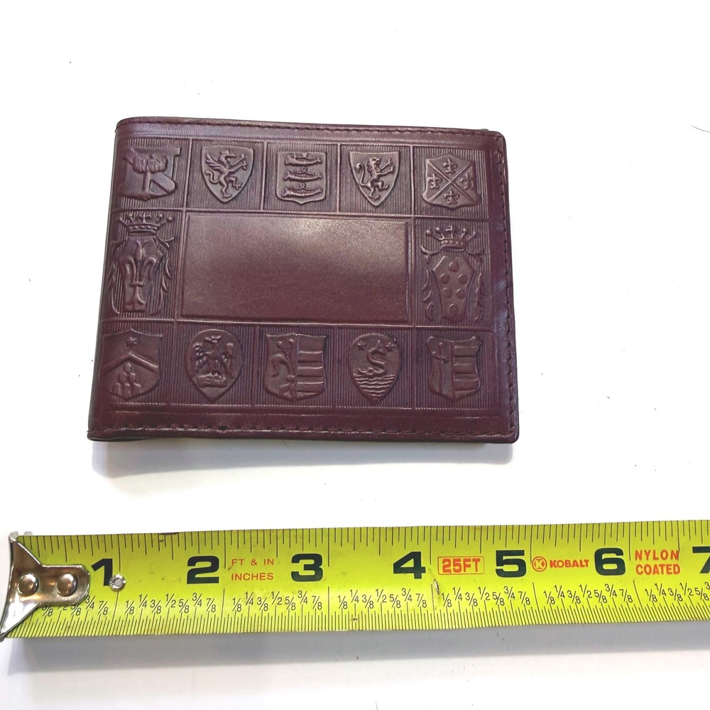 Scuola del Cuoio Firenze Italian Leather Bifold Wallet Burgundy Heraldic Crest